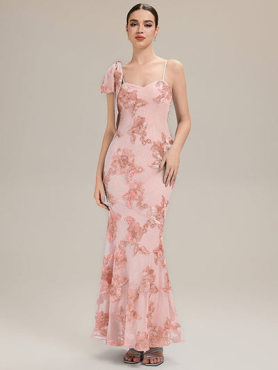 Jacquard Knit Sleeveless Evening Dress #color_Pink