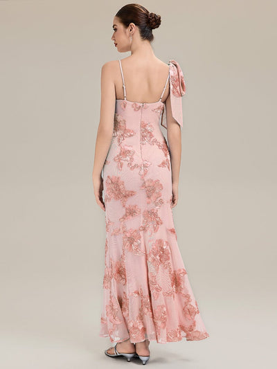 Jacquard Knit Sleeveless Evening Dress #color_Pink