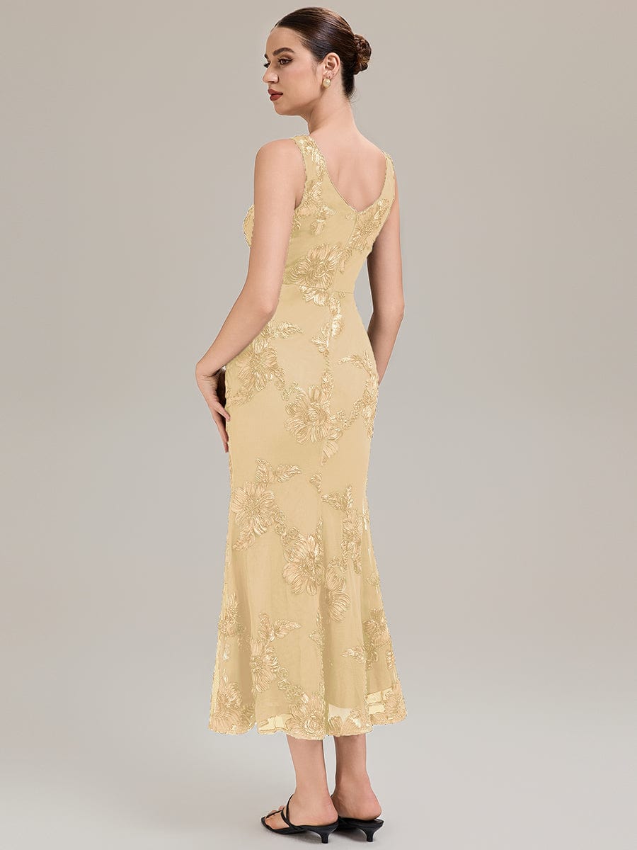 Deep V-Neck Knit Sleeveless Evening Dress #color_Yellow