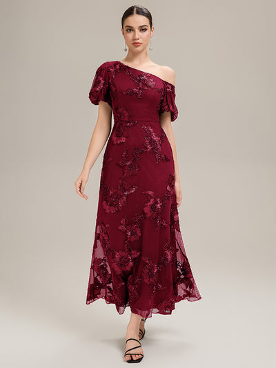 Mesh Sleeveless Mermaid Evening Dress #color_Burgundy