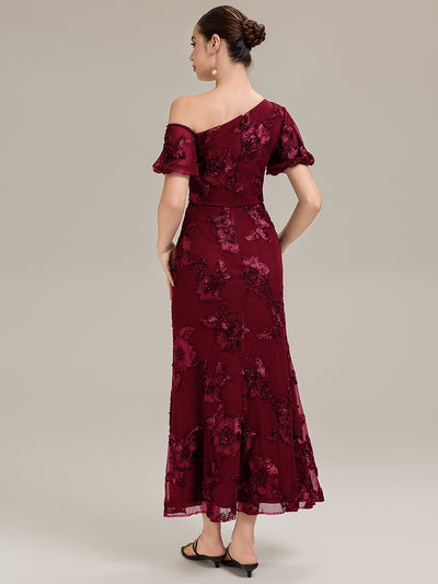 Mesh Sleeveless Mermaid Evening Dress #color_Burgundy