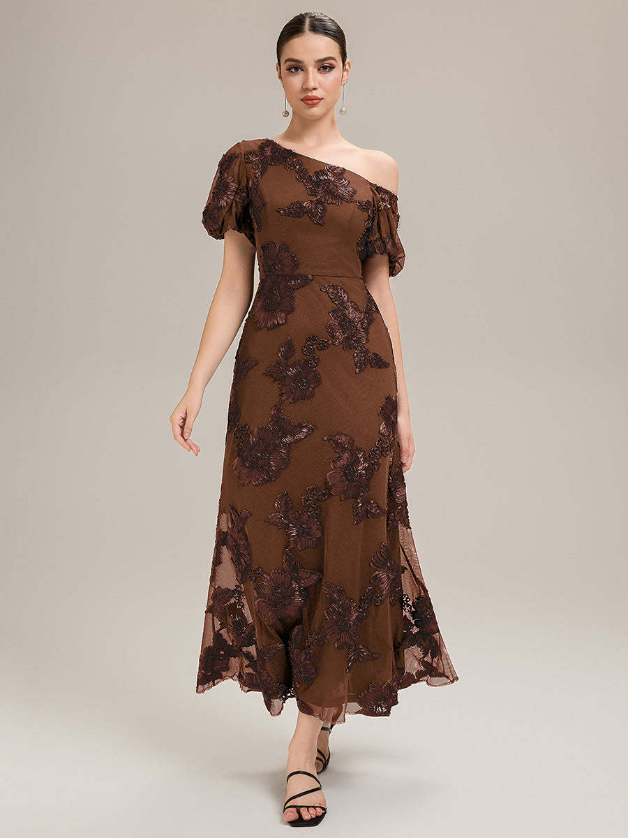 Mesh Sleeveless Mermaid Evening Dress #color_Brown