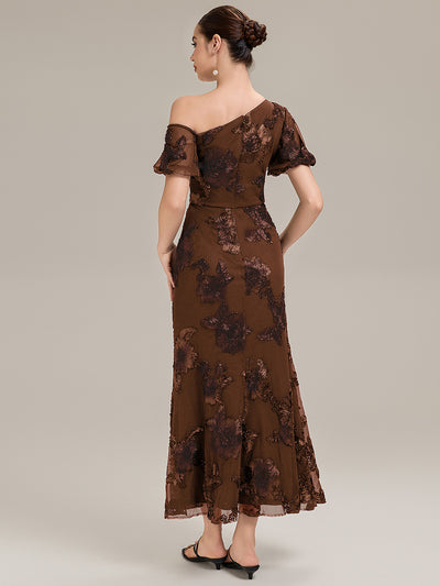 Mesh Sleeveless Mermaid Evening Dress #color_Brown