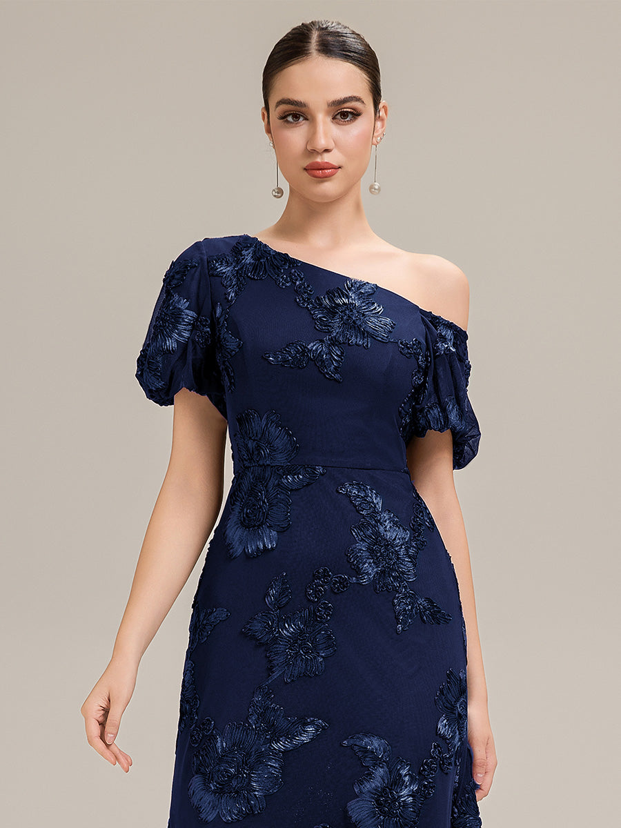 Mesh Sleeveless Mermaid Evening Dress #color_Navy Blue