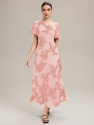 Mesh Sleeveless Mermaid Evening Dress #color_Pink