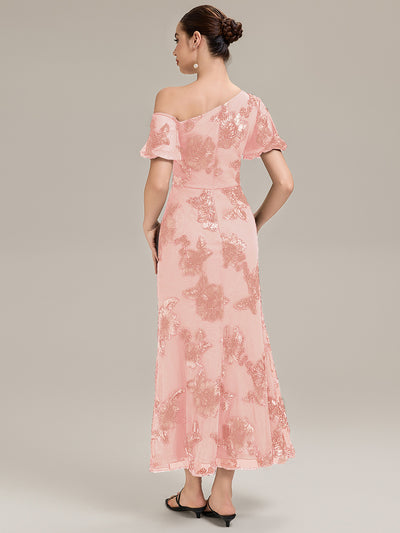 Mesh Sleeveless Mermaid Evening Dress #color_Pink