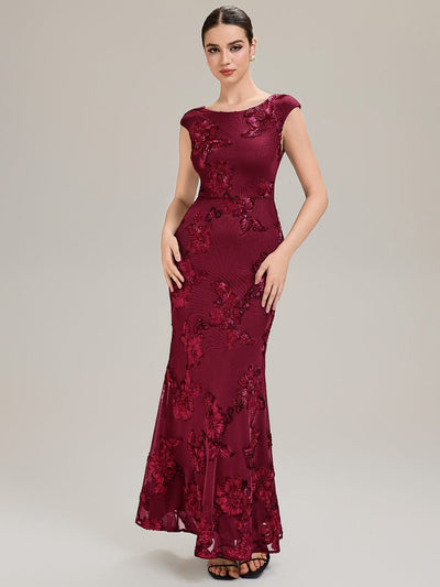 Knit Sleeveless Mermaid Evening Dress #color_Burgundy