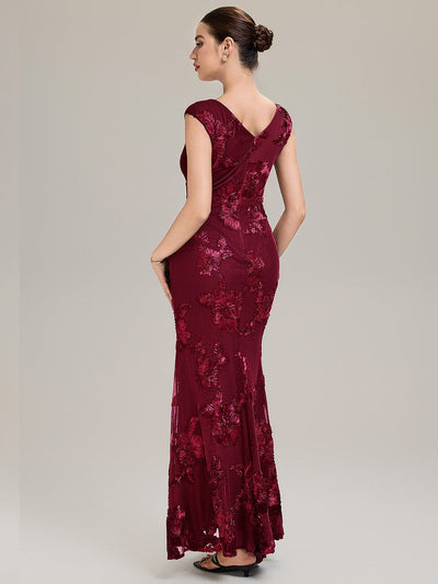 Knit Sleeveless Mermaid Evening Dress #color_Burgundy