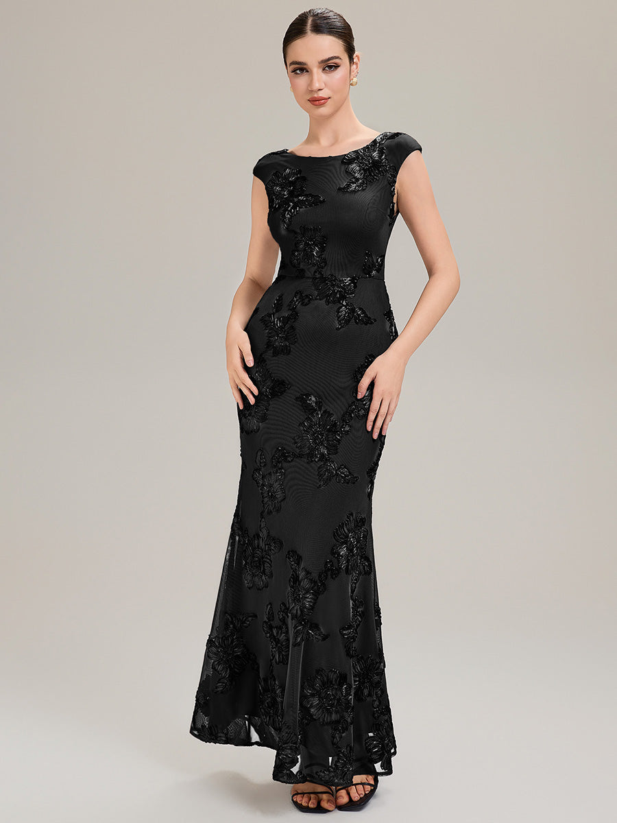 Knit Sleeveless Mermaid Evening Dress #color_Black