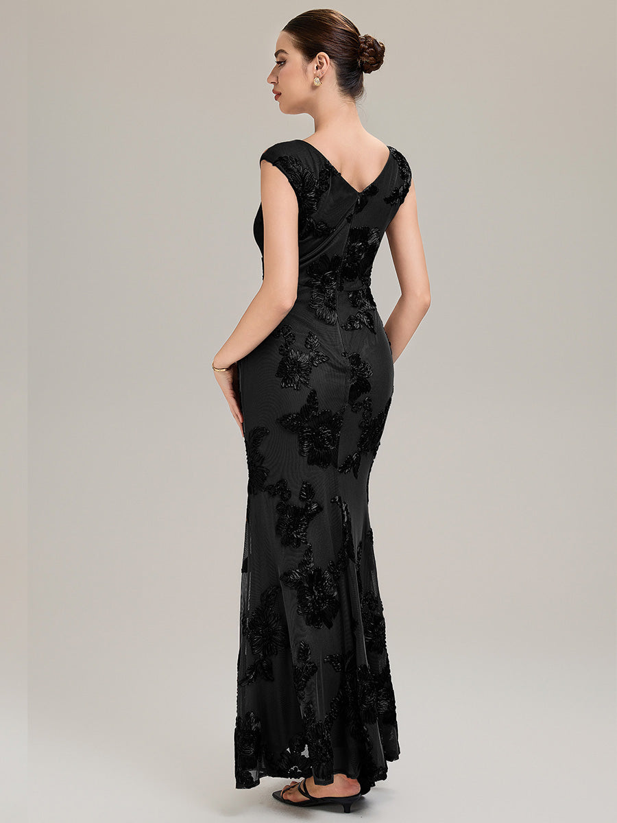 Knit Sleeveless Mermaid Evening Dress #color_Black