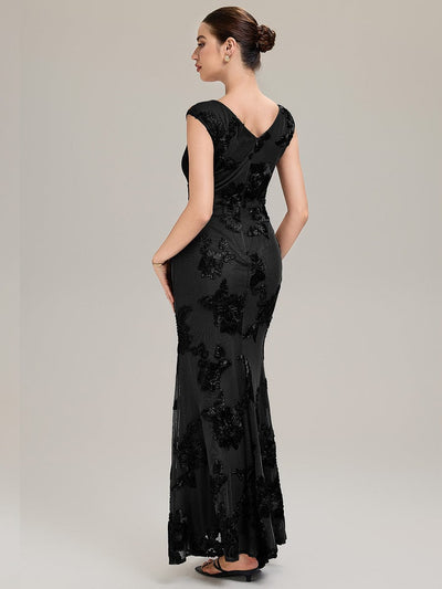 Knit Sleeveless Mermaid Evening Dress #color_Black
