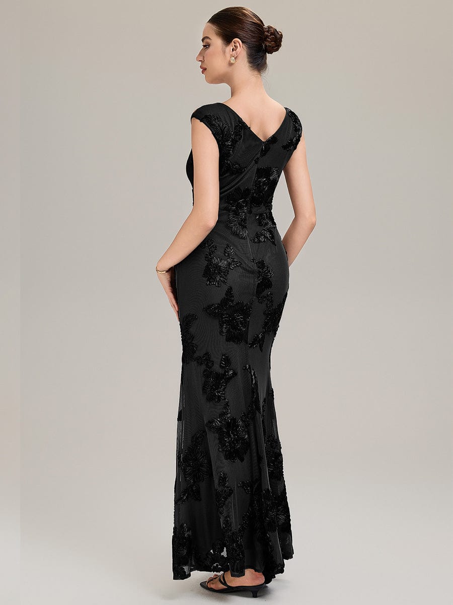 Knit Sleeveless Mermaid Evening Dress #color_Black