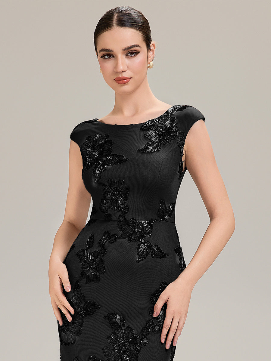 Knit Sleeveless Mermaid Evening Dress #color_Black