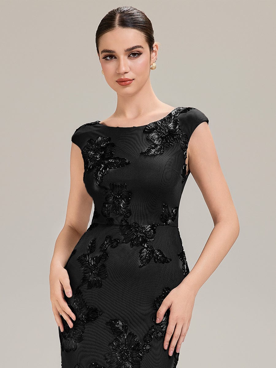 Knit Sleeveless Mermaid Evening Dress #color_Black