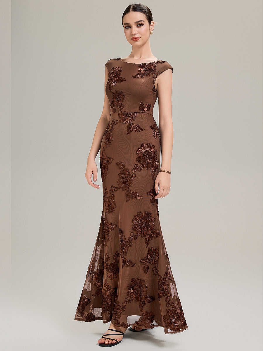 Knit Sleeveless Mermaid Evening Dress #color_Brown