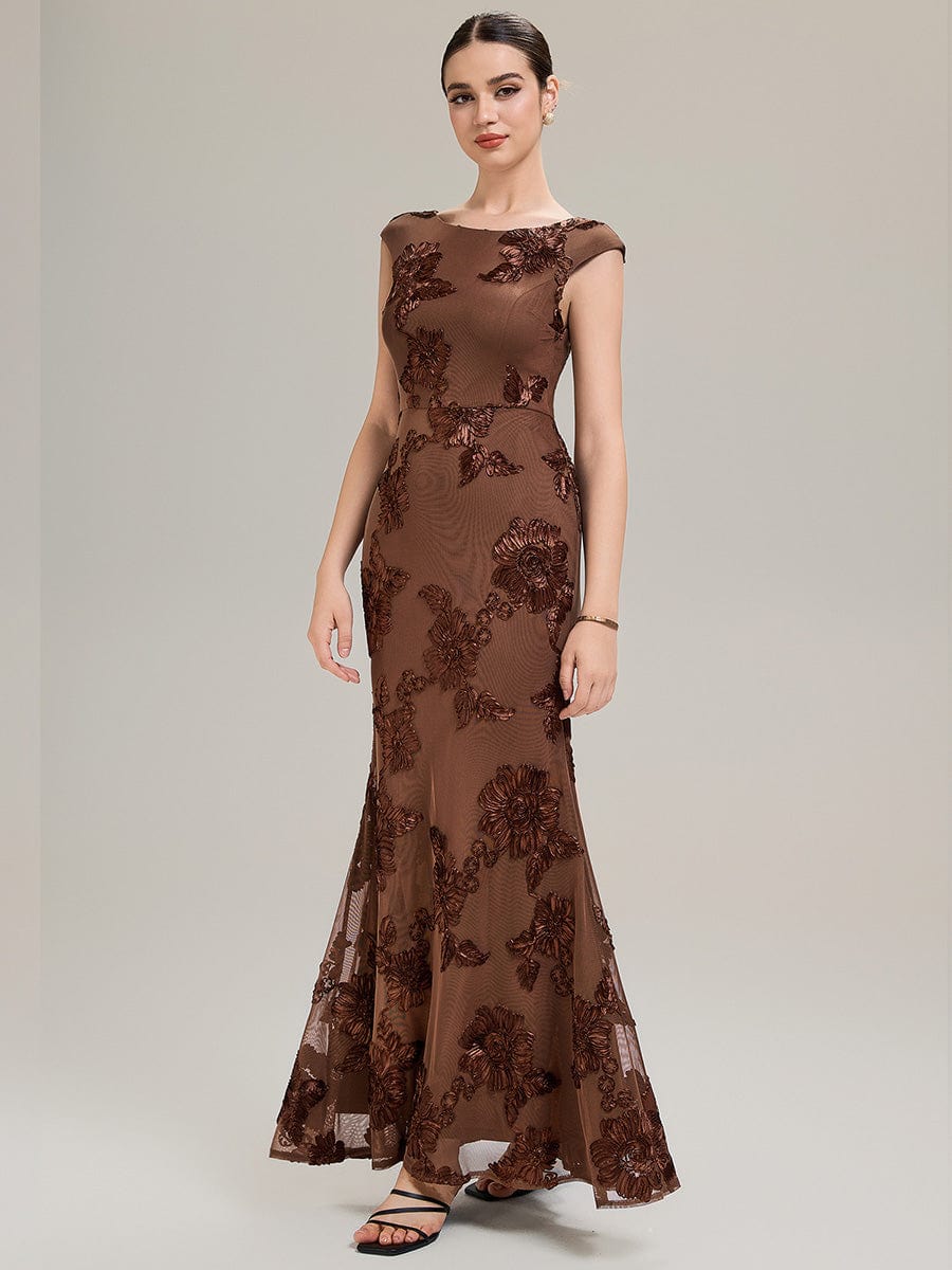 Knit Sleeveless Mermaid Evening Dress #color_Brown