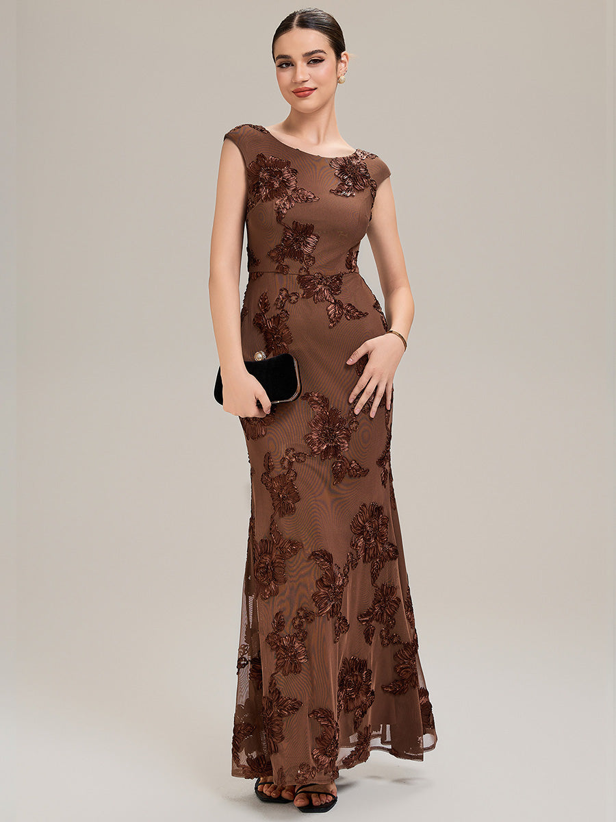 Knit Sleeveless Mermaid Evening Dress #color_Brown