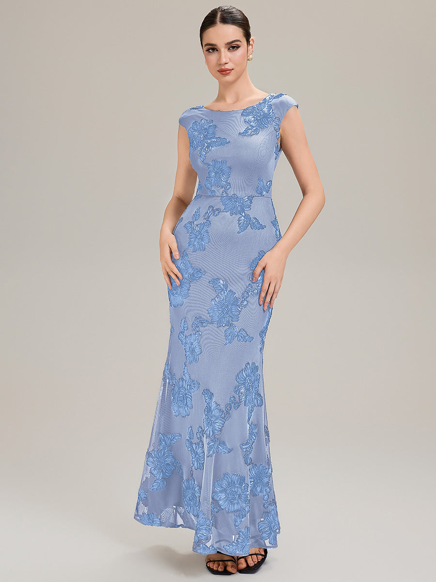 Knit Sleeveless Mermaid Evening Dress #color_Ice Blue