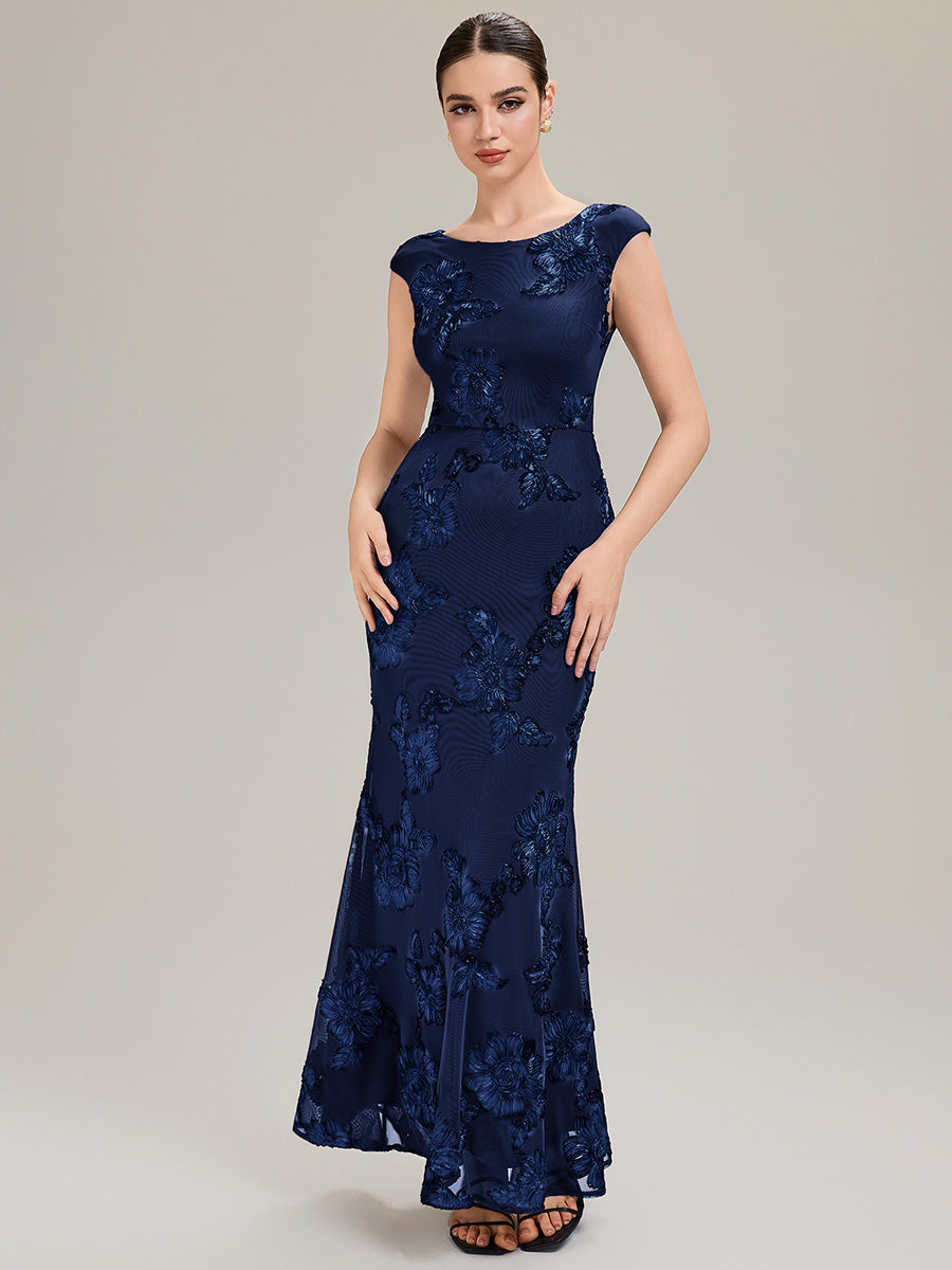 Knit Sleeveless Mermaid Evening Dress #color_Navy Blue