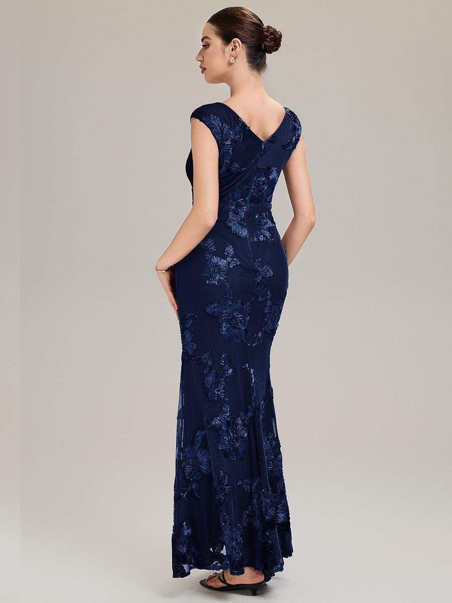 Knit Sleeveless Mermaid Evening Dress #color_Navy Blue