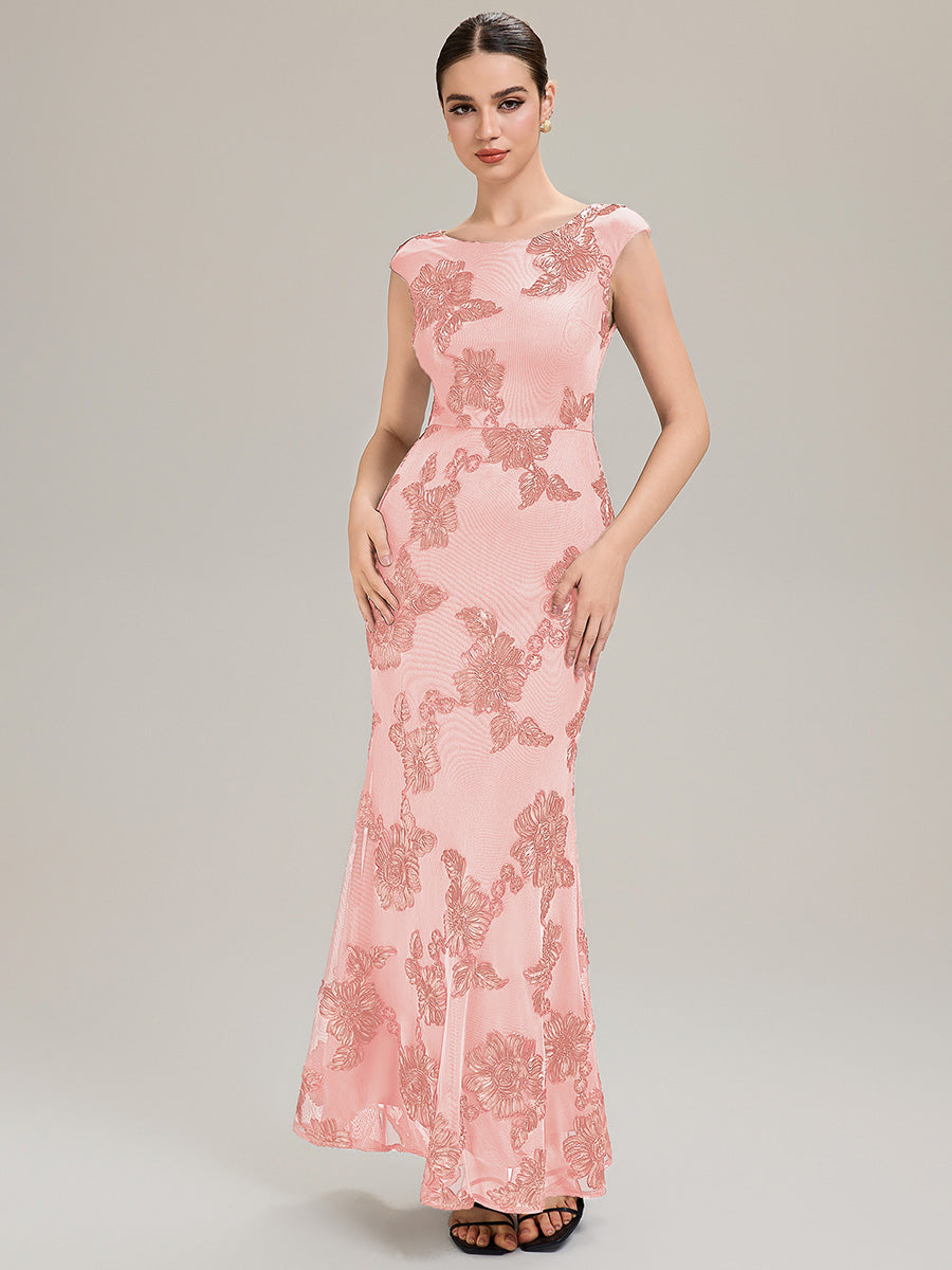 Knit Sleeveless Mermaid Evening Dress #color_Pink