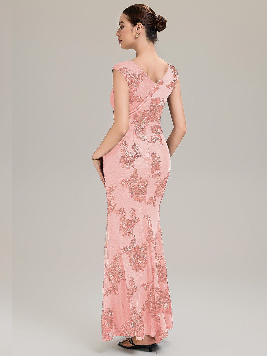 Knit Sleeveless Mermaid Evening Dress #color_Pink