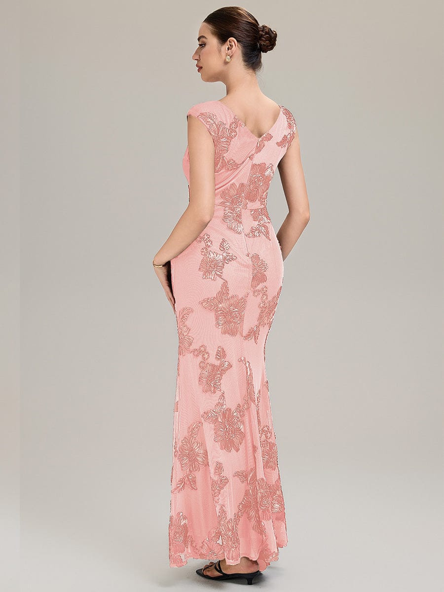 Knit Sleeveless Mermaid Evening Dress #color_Pink