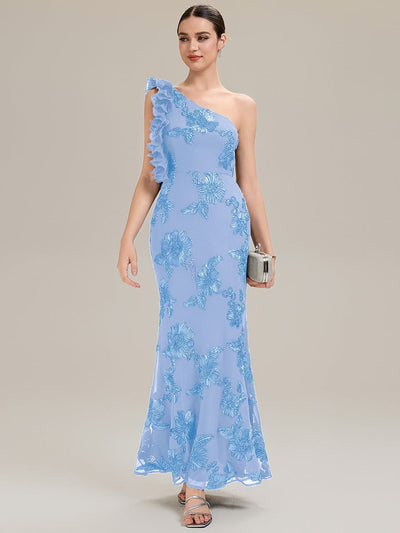 Jacquard Knit Sleeveless Evening Dress #color_Ice Blue