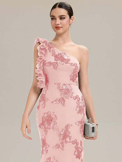 Jacquard Knit Sleeveless Evening Dress #color_Pink