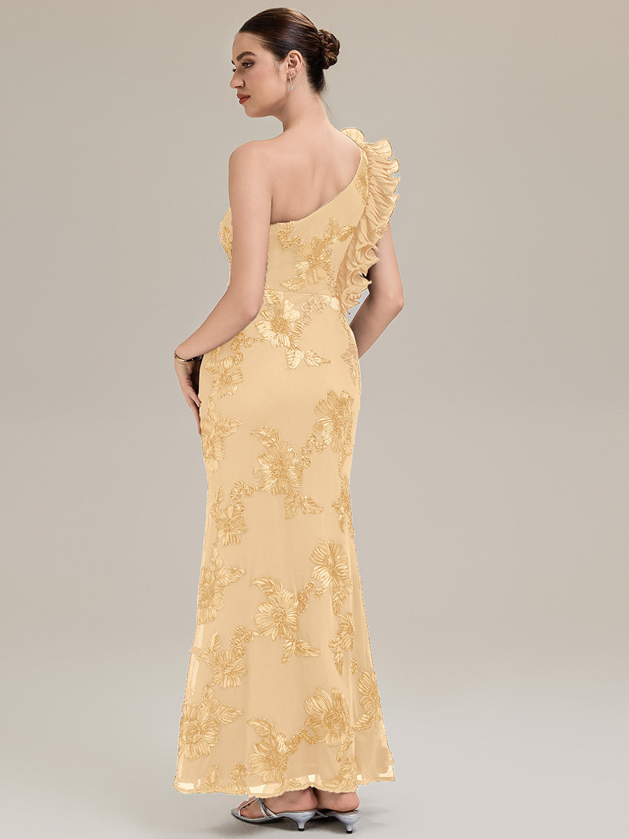 Jacquard Knit Sleeveless Evening Dress #color_Yellow