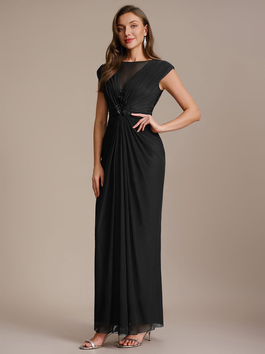 Tulle Cap Sleeve Bodycon Dress #color_Black
