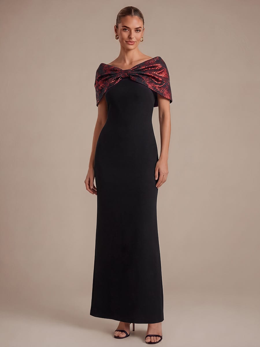 Knotted Jacquard Cape Sleeve Dress #color_Burgundy