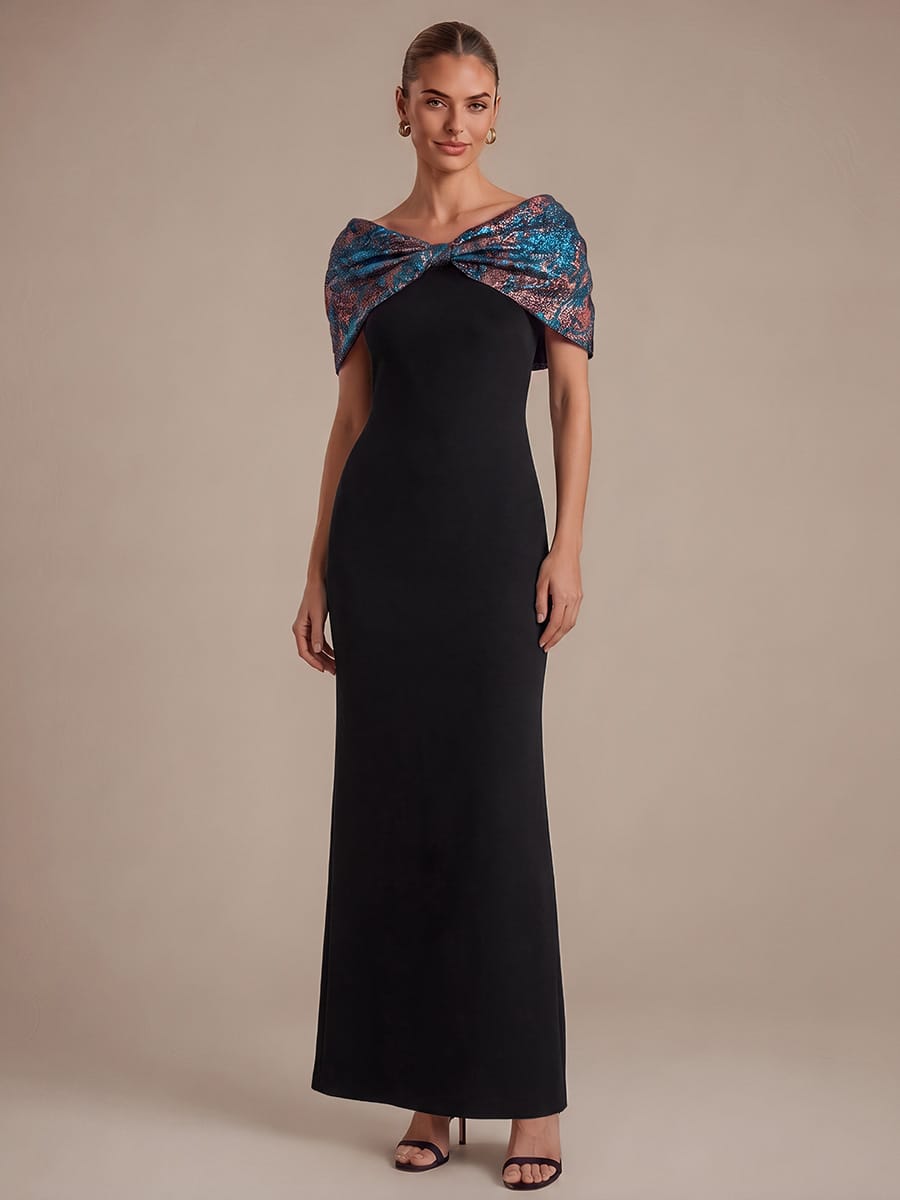Knotted Jacquard Cape Sleeve Dress #color_Sapphire Blue