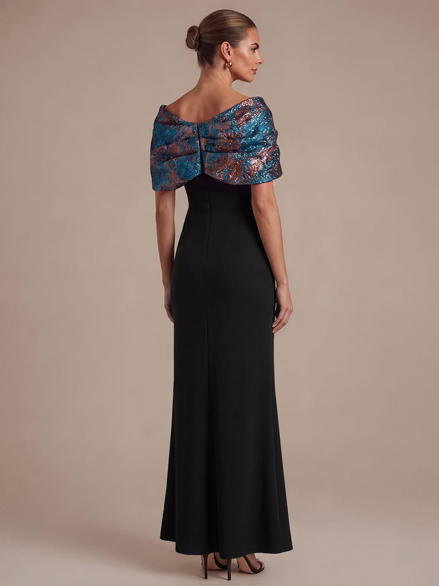 Knotted Jacquard Cape Sleeve Dress #color_Sapphire Blue