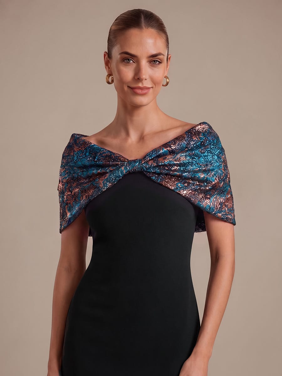 Knotted Jacquard Cape Sleeve Dress #color_Sapphire Blue