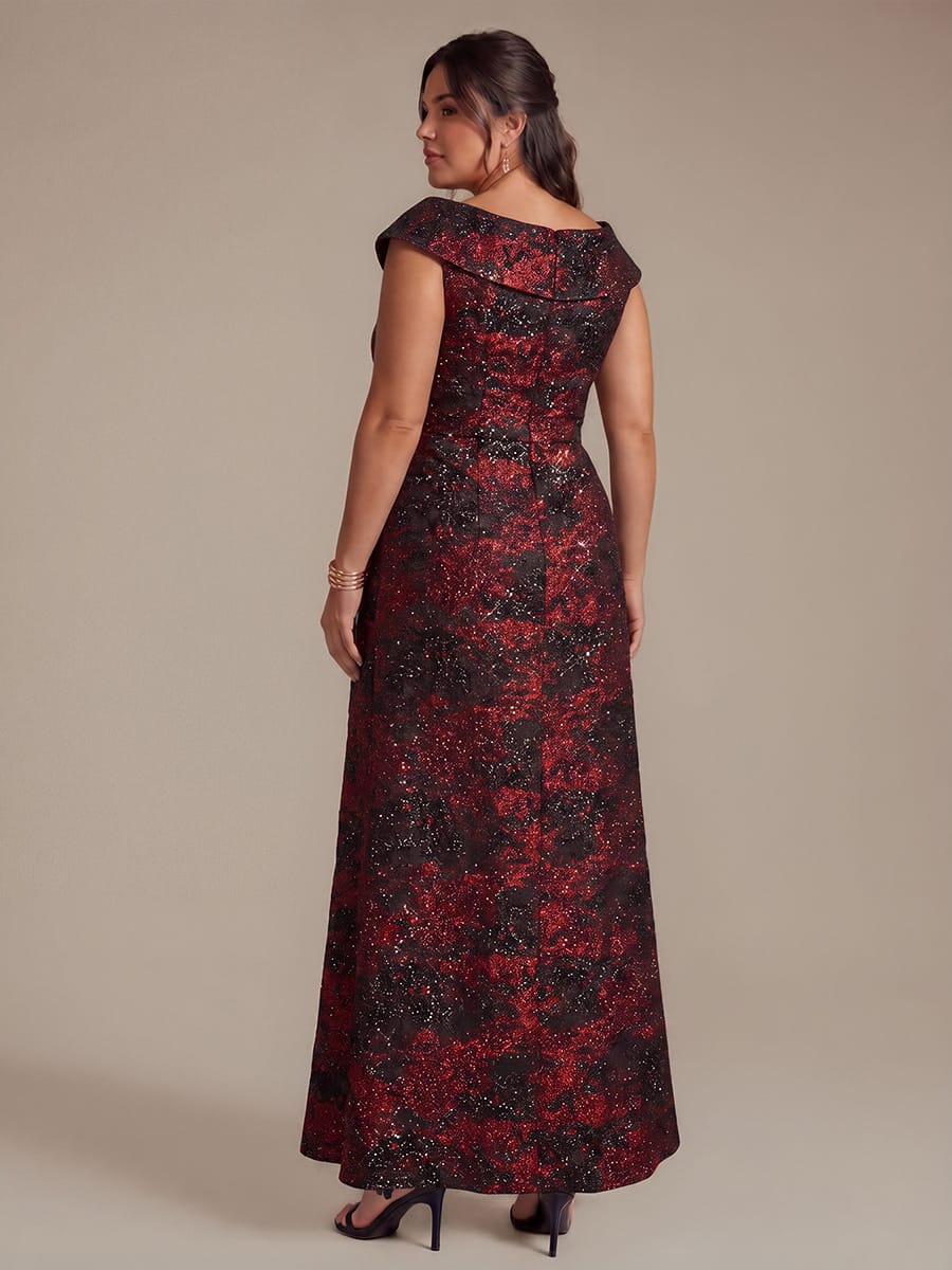 Slit Jacquard Cap Sleeve Dress #color_Burgundy/Black