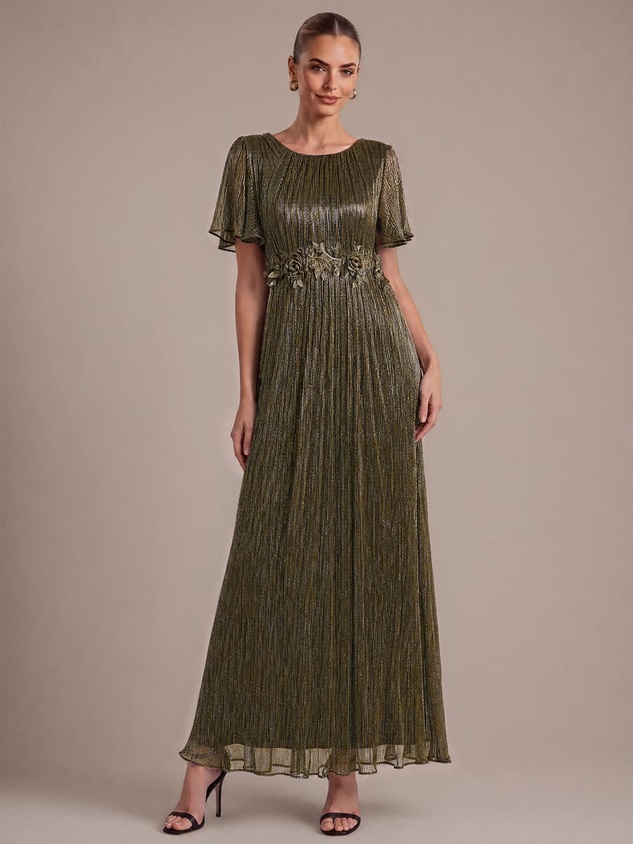 Ruffled Tulle Cap Sleeve Dress #color_Metallic Gold