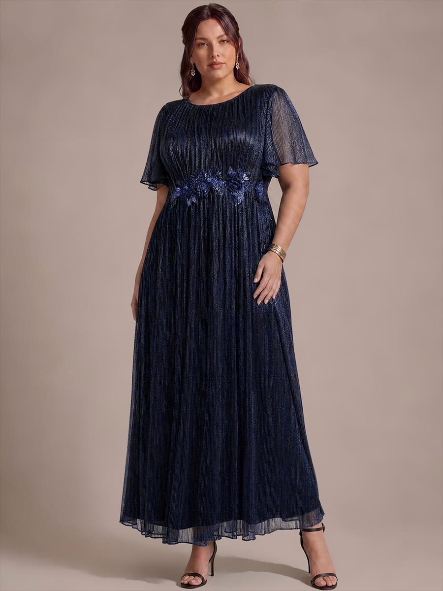 Ruffled Tulle Cap Sleeve Dress #color_Navy Blue