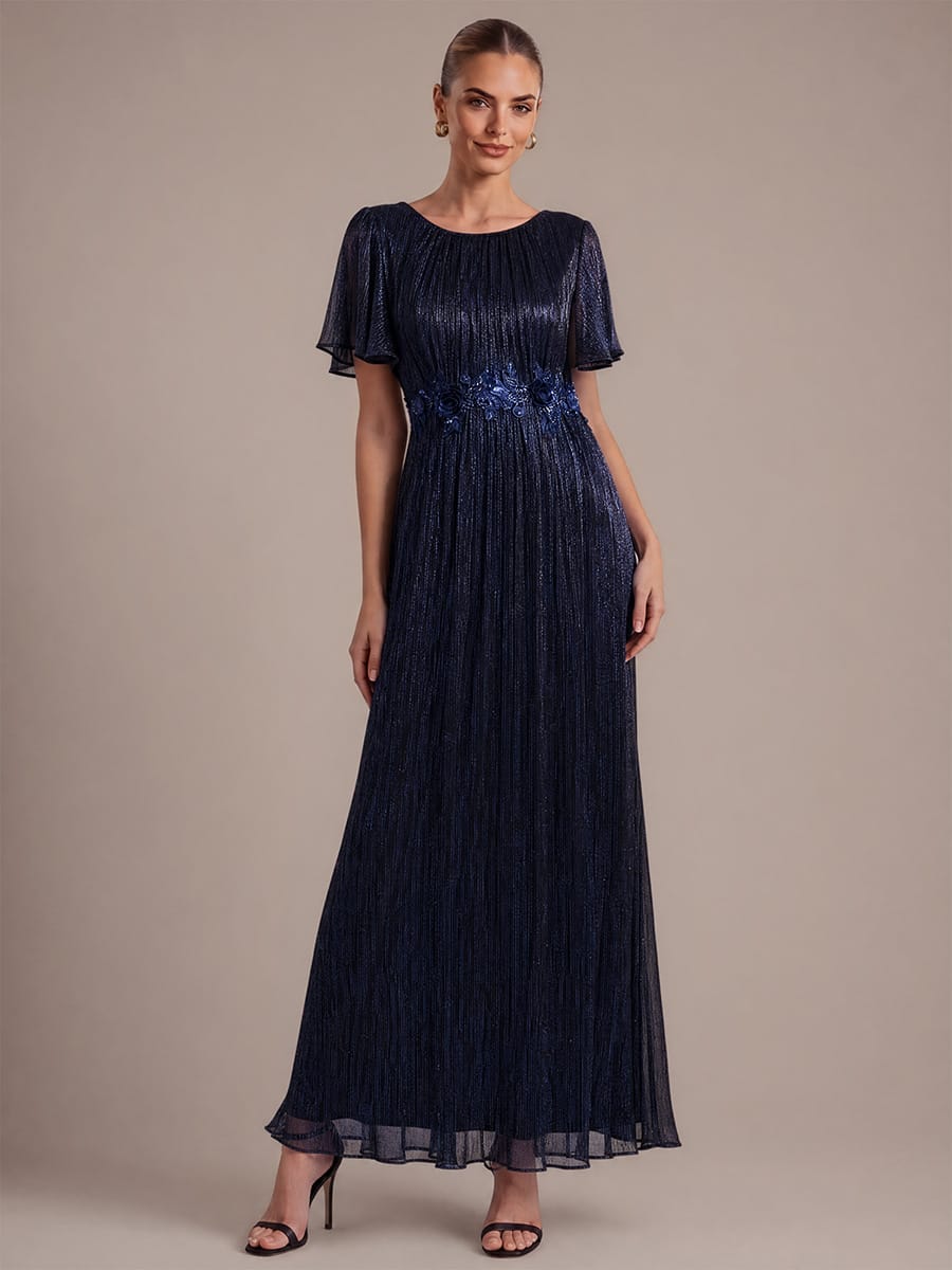 Ruffled Tulle Cap Sleeve Dress #color_Navy Blue