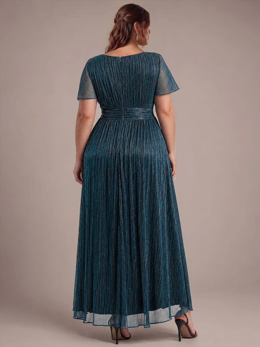 Ruffled Tulle Cap Sleeve Dress #color_Teal Blue