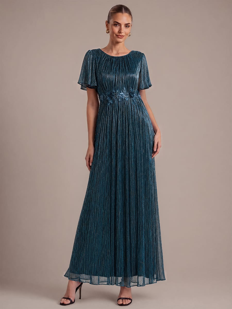 Ruffled Tulle Cap Sleeve Dress #color_Teal Blue