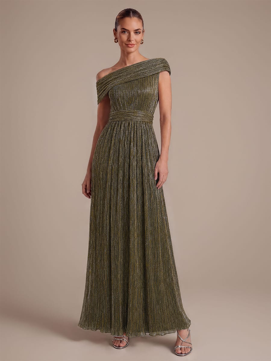 Pleated Tulle Sleeveless Dress #color_Gold