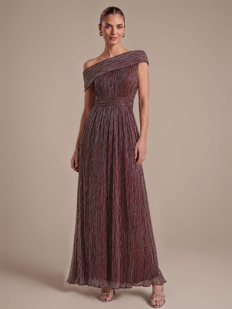 Pleated Tulle Sleeveless Dress #color_Mahogany Brown