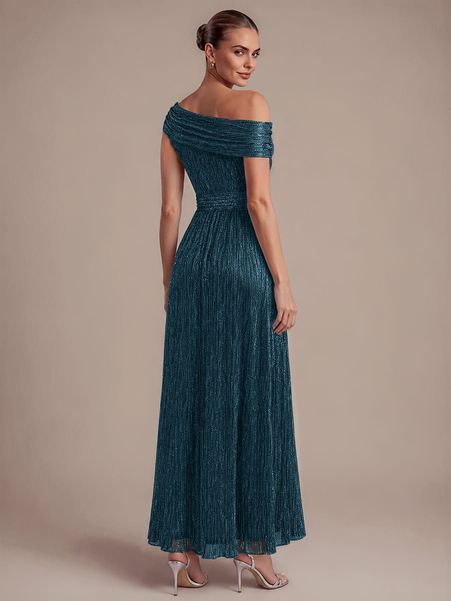 Pleated Tulle Sleeveless Dress #color_Teal Blue
