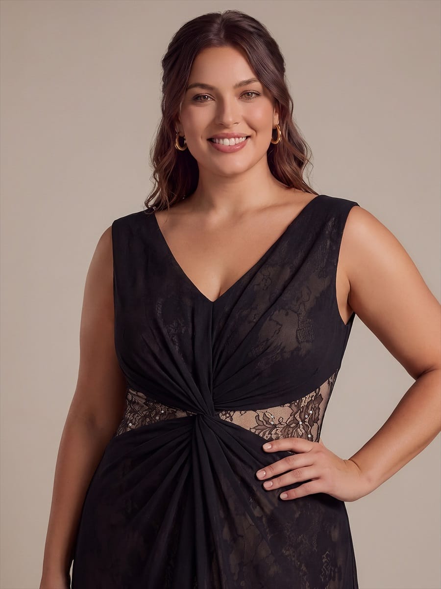 See-through Chiffon Sleeveless Dress #color_Black