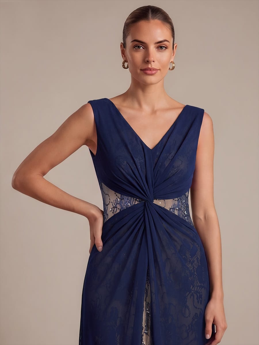 See-through Chiffon Sleeveless Dress #color_Navy Blue