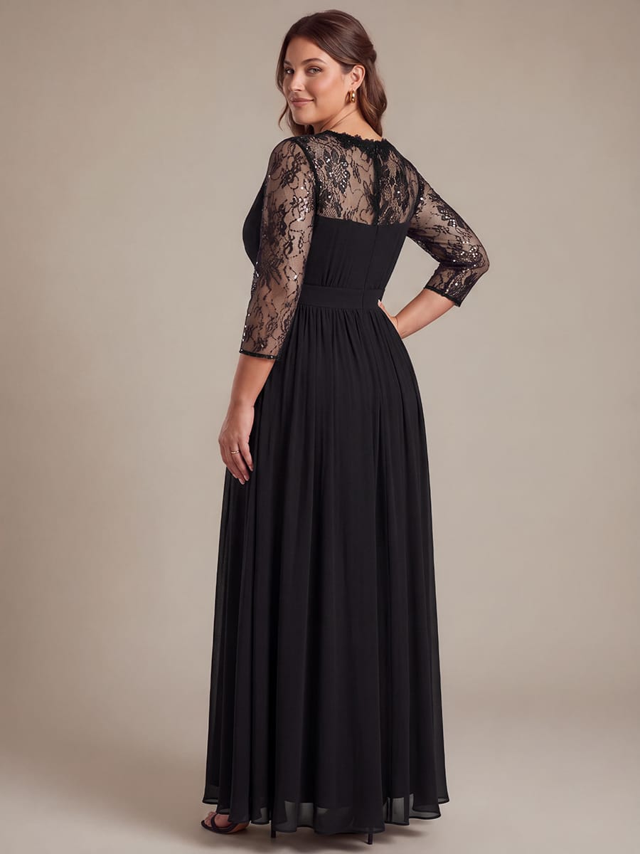 Chiffon Fitted Sleeve A-line Dress #color_Black