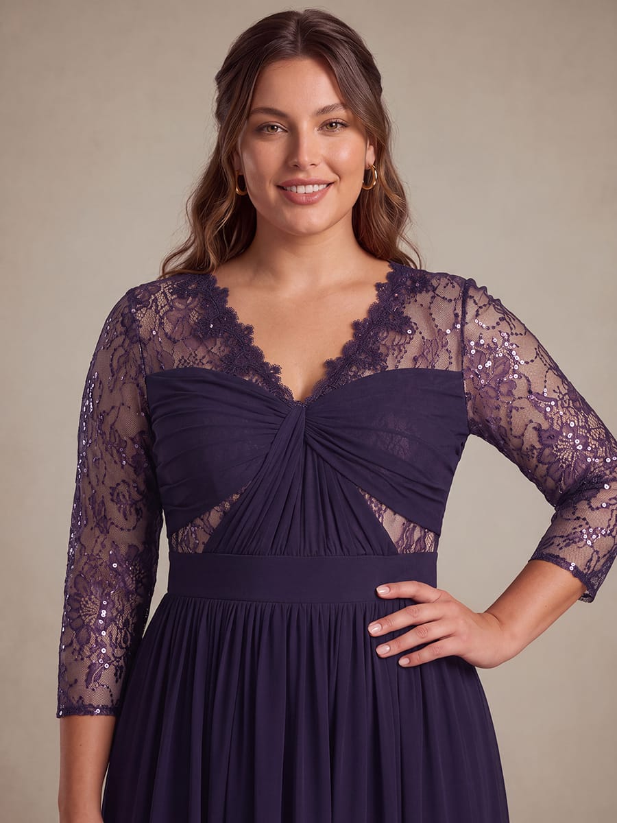 Chiffon Fitted Sleeve A-line Dress #color_Dark Purple