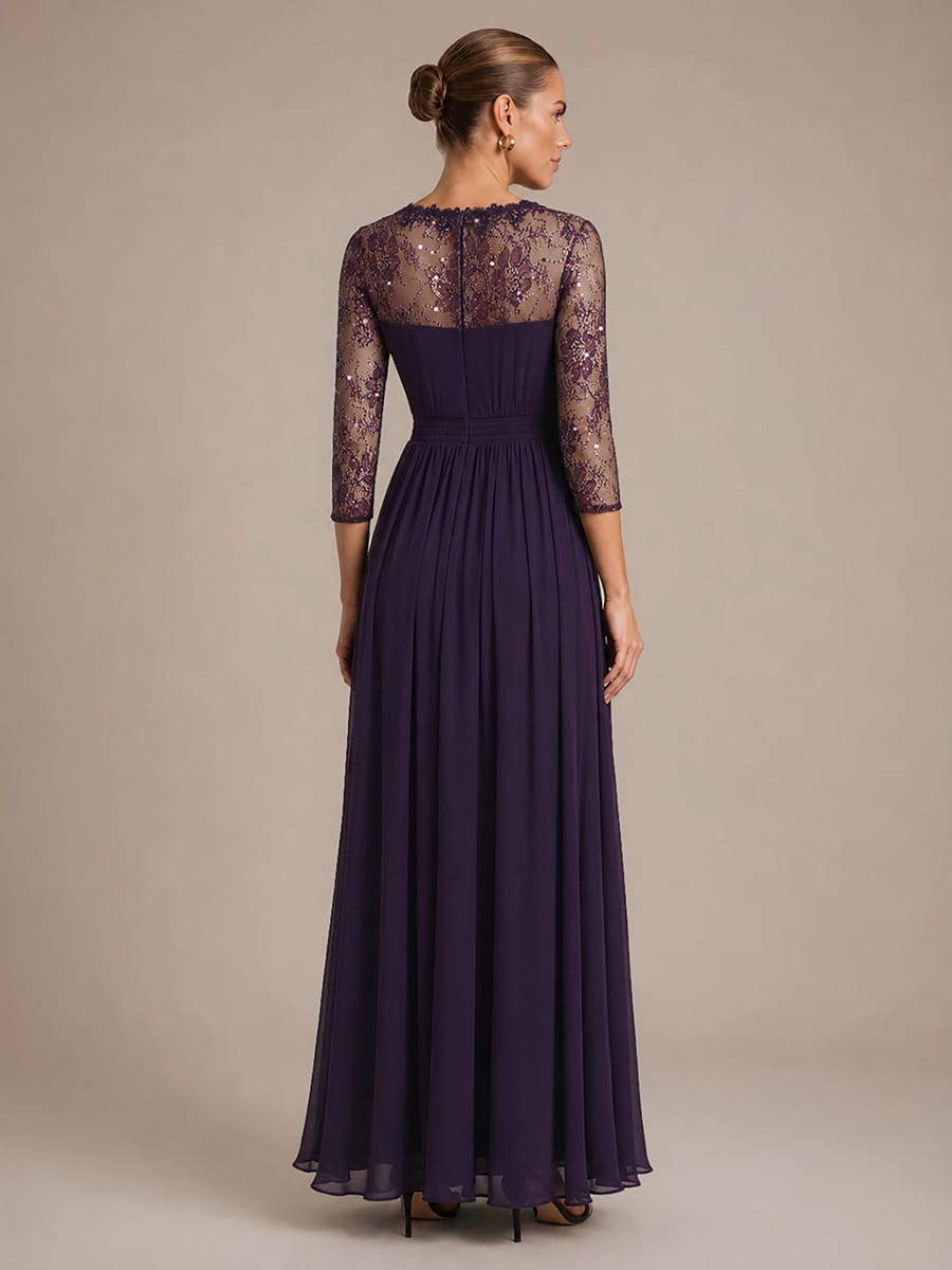 Chiffon Fitted Sleeve A-line Dress #color_Dark Purple