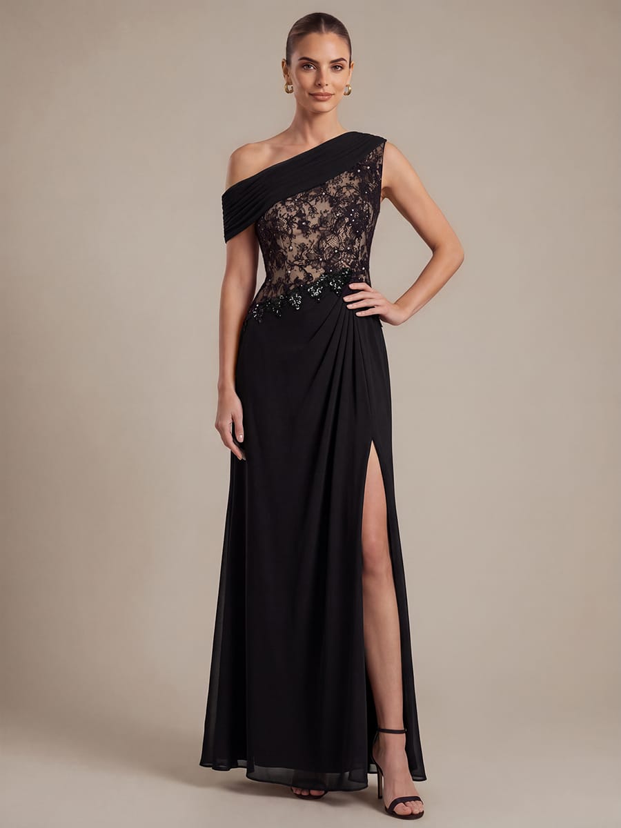 Chiffon Sleeveless A-line Dress #color_Black